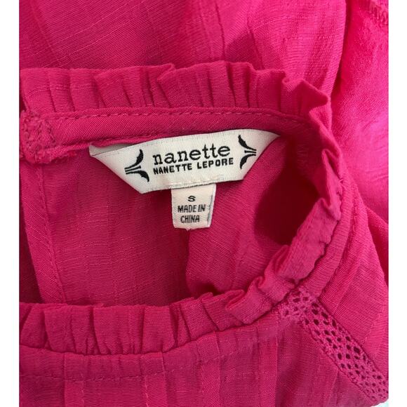 Nanette Lepore Small Cap Sleeve Pintuck Button Ruffle Neck Closure Blouse - Picture 2 of 6